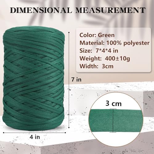 400g T-Shirt Yarn Elastic Fabric Crochet for DIY Knitting, 130 Yards Spaghetti Thick Knitting Yarn for Hand DIY Bag Basket Cushion Crocheting Projects, Home Decor (Dark Green)