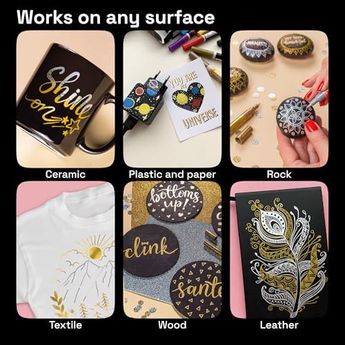 ARTISTRO 6 Gold & Silver Metallic Acrylic Paint Pens – 0.7mm Extra Fine Tip Paint Pens for Crafts, Rock Painting, Greeting Cards, Ornament Decor, DIY Art