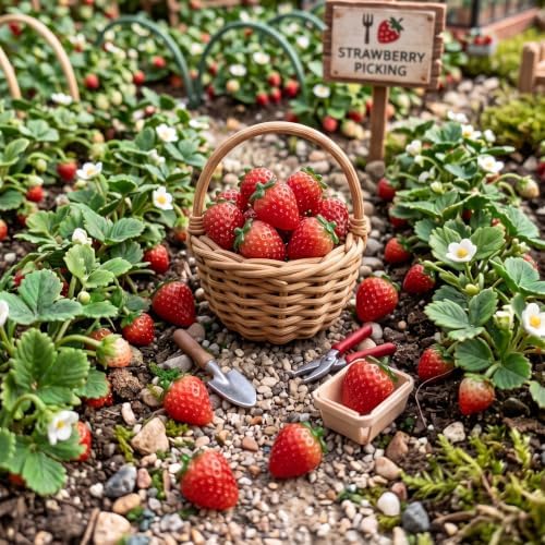 Fuutreo 50 Pcs Mini Resin Strawberry Figurines Christmas Holiday Table Decor Ornaments Tiny Sculptures DIY Craft Supplies Xmas Gift Stocking Stuffer Fruit Theme Party Favor Home Shelf Accessories