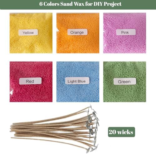 CoolCrafts Sand Wax Candle with Wicks 6 Colors Pearled Sand Wax Kit for Candle Making, Wedding Decor, Crafts - 900g
