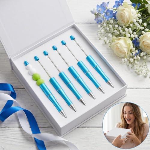 30Pcs Sky Blue Beadable Pens Beaded Ballpoint Pens Bulk for DIY Writing