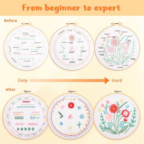 HTVRONT Bead Embroidery Kit for Beginners, 3 Sets, Gifts & Crafts