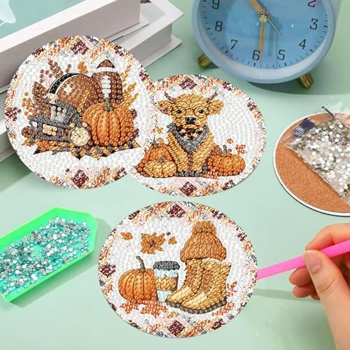 8 Pcs Diamond Art Coaster Kit for Adult with Holder, Diamond Coasters 4x4in