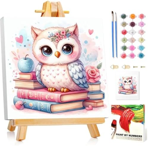 Owl Paint by Numbers Kit for Kids, 8x8 inch