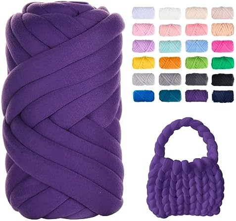 JeogYong Chunky Yarn for Hand Knitting, 0.55lb/10 Yards Arm Knitting Bulky Giant Tubular Yarn for Bags, Baskets, Pillows, Pet Nests, DIY Crafts (Purple)