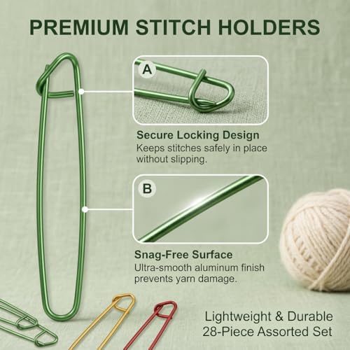 RJLCTH 28 Pcs Stitch Holders for Knitting, Aluminum, 7 Sizes