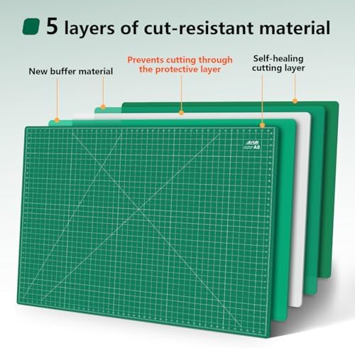 ArtAt Self Healing Cutting Mat: 48″x 36″ Green Double Sided PVC Non-Slip 5 Layers Craft Mat for Maximum Healing - Great for Sewing & Quilting & Scrapbooking and Craft & Art Projects…