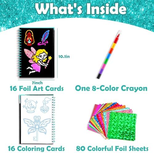FUNNYB&G Foil Art Craft Kit for Kids, Sparkly Birthday Gift Toy for Girls | No Mess, Kids Ages 4-10 Create Sparkling Artwork, A Creative Gift for Birthdays, Holidays, Travel Activities,Screen-Free Fun