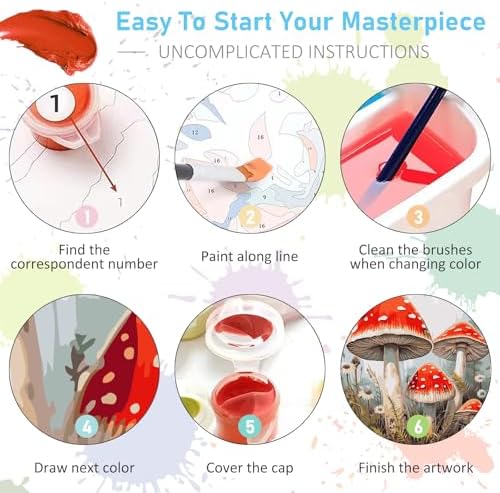 Paint by Numbers Kit for Adults, Mushroom DIY Acrylic Canvas Painting Set