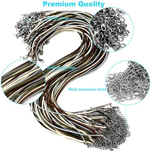 100 Pcs Leather Necklace Cord with Clasps, Rope Necklace String, 5 Colors Necklace Cords for Pendants, 19.7" Premium Necklace Chains for Jewelry Making Supplies, 2mm Waxed Necklace Bracelet Cord DHOOZ