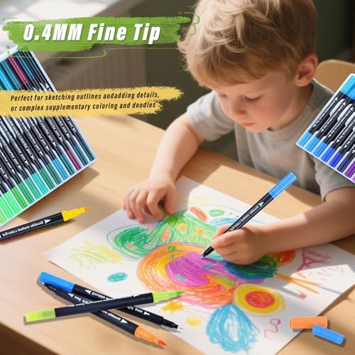 120 Colors Dual Markers Brush Pens ,Dual Tip Brush&Fine Tip Markers for Adult Kids Coloring,Water-based Ink Art Marker,Calligraphy Pens Fineliner and Brush Tips for Hand Lettering, Journal, Doodling