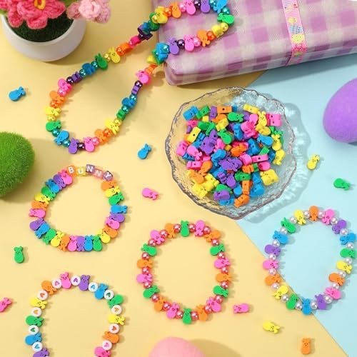 300Pcs Easter Bunny Polymer Clay Beads for Jewelry Making