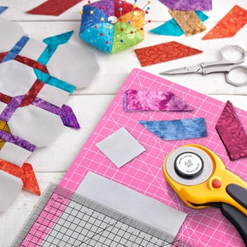 Rotating Self Healing Cutting Mat 14"x14" (13" Grid), Square Sewing Cutting Mat Board Perfect for Fabric Quilting & Art Projects, Pink