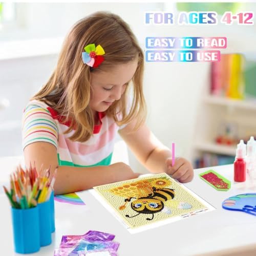 Bee Diamond Art Painting Kits for Kids with Frame Ages 4-8-12 (7x7 inch)