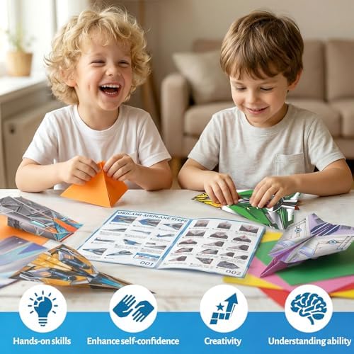 60 Sheets Airplane Origami Paper for Kids, Origami Kit with Instruction