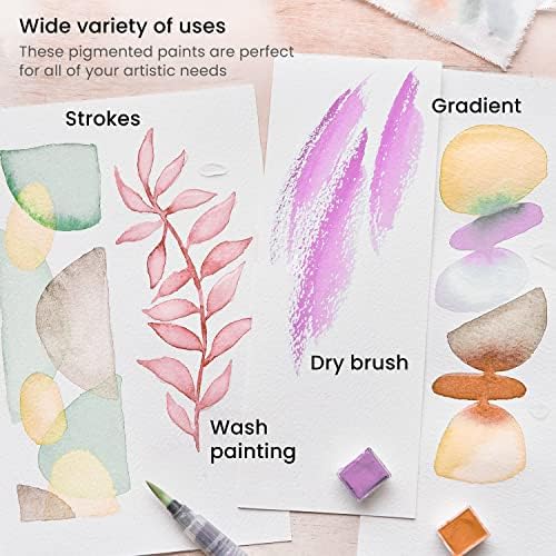 ARTEZA Watercolor Paint Set, 12 Pastel Colors, Half Pans in Travel Tin