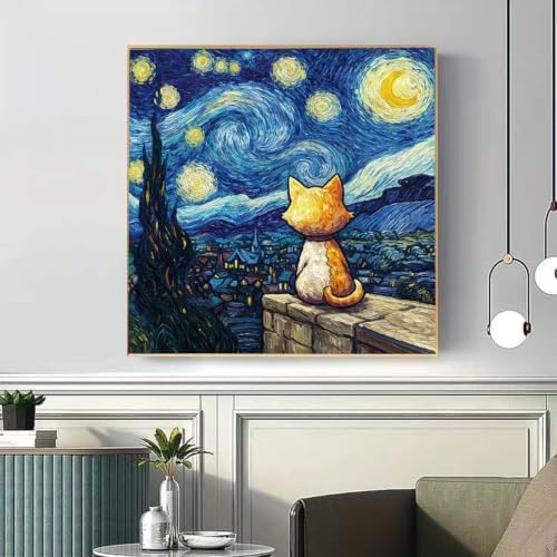VeGuude Diamond Art Kits for Adults Starry Night Cat Diamond Painting Kits