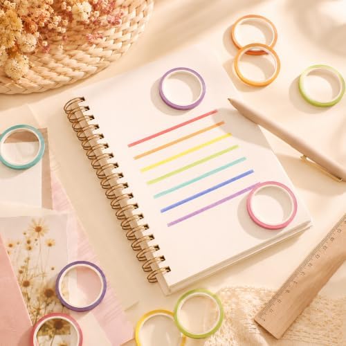 YUXIANLB 20 Rolls Rainbow Wash Slim Tape, Decorative Colorful Pastel Skinny Thin Decorative Craft Tapes Set for Kids Journal DIY Planner Scrapbook Planners Craft Art Supplies