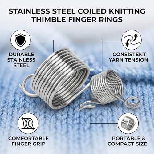 HEEPDD 2Pcs Finger Holder Knitting Thimble, 2Pcs 17mm 19mm Ring Knitting Thread Yarn Stranding Tools Home Gadgets Silver for Crochet Knitting Crafts Accessories Tool