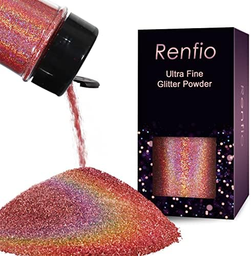 Renfio Holographic Ultra Fine Pink Glitter Powder Metallic Resin Glitter | 2.11 Oz (60g) PET Flakes Crafts Sequins 1/128" 0.008" 0.2mm Epoxy Chips Flakes for Tumblers Slime - Laser Pink