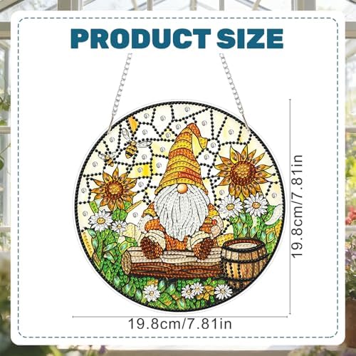 CRZMODE Gnome Diamond Art Hanging Kit for Adults, Gnome Pendant Diamonds Painting Art Kit, Special Crystal Diamond Art Painting Pendant Ornament, Craft Gift for Women Home Window Decor