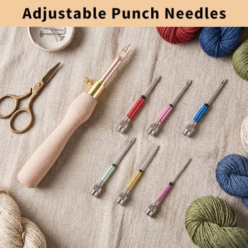 14-Piece Punch Needle Kit, Adjustable Embroidery Pen Set with Box, Pink