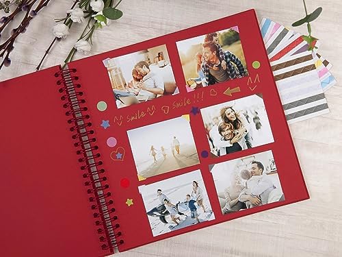 potricher 12 x 12 Inch Large DIY Scrapbook Photo Album 80 Pages, Red | Thick Kraft Paper Scrap Book Photo Albums, Memory Book for Wedding, Anniversary, Baby, Family, Travel, DIY Projects