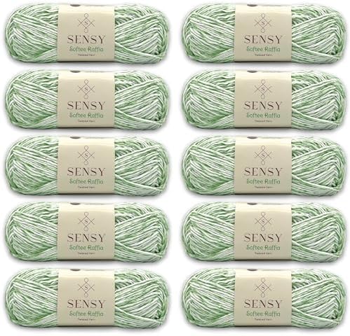 S Sensy Softee Raffia-Polyester Raffia Yarn 10 Skeins Green Batik 109 Yards