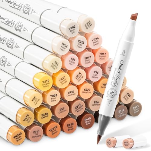 Ohuhu Alcohol Markers 36 Skin Colors Brush& Chisel for Portrait Refillable