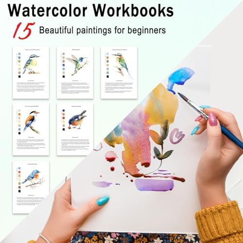 Watercolor Workbooks Birds, 15 Beautiful Paintings for Water Color Book Adult, Watercolor Coloring Book for Beginners, Watercolor Workbook for Adults Teens (Without Palette, Birds)