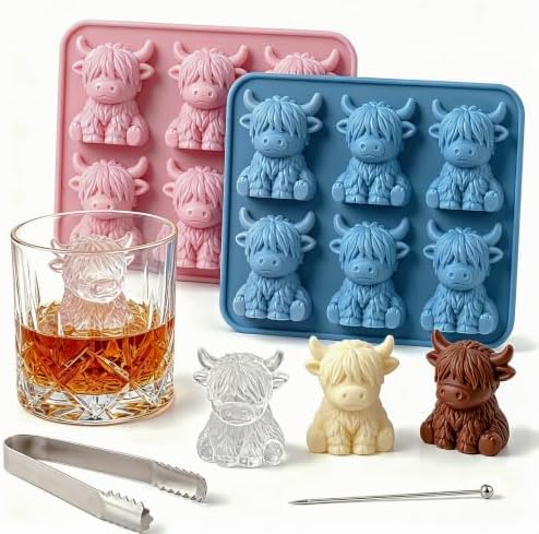 2PCS Highland Cow Ice Cube Mold for Drinks, Baking, Butter, Candle, Soap