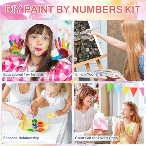 ICYANART 4 Pack Beach Paint by Numbers for Adults with Framed and Easel