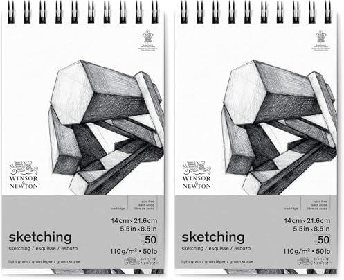 Winsor & Newton Classic Sketching Paper Pad, 5.5" x 8.5", 50 Sheets, 110gsm, Extra White (Pack of 2)