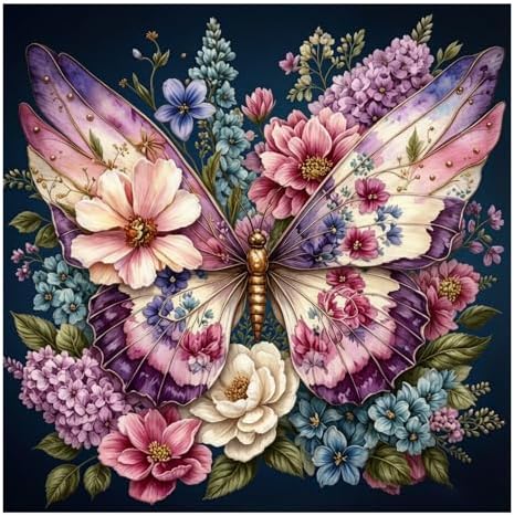 xcemhil Flower Butterfly Paint by Numbers Kit for Adults Beginner, Flower Butterfly Acrylic Paint by Number Kits Suitable for Home Wall Art Decor Gifts 16x16 Inch