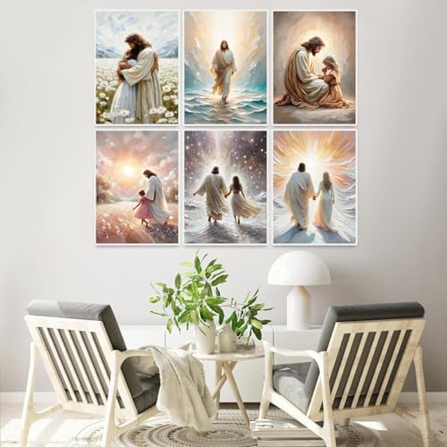 6 Pack Jesus Paint by Numbers Kit for Adults Framed Canvas, Frameworkless