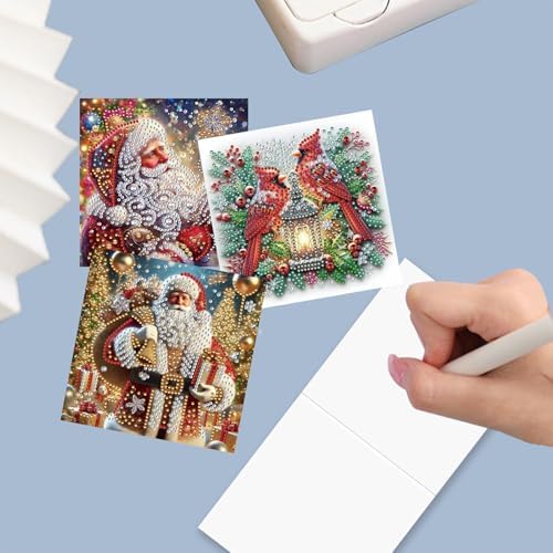 12Pcs Christmas Greeting Card DIY Diamond Art Painting Greeting Cards Blessing Folding Card Kit with White Envelopes Diamond Arts Crafts for Birthday Festival Gift-03