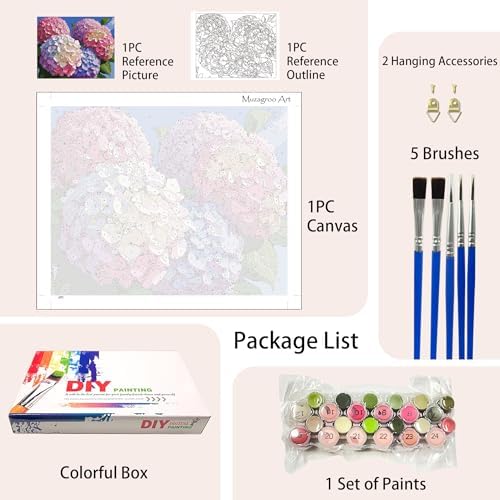 Muzagroo Paint by Numbers Oil Painting Kits for Adults DIY Hydrangea Flowers Oil Painting for Beginners Crafts Kits with Brushes and Acrylic Paints 16x20 inches (Hydrangea)