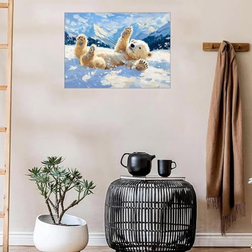 Jiqinsiye Polar Bear Paint by Numbers Kits for Adults,Animal DIY Painting Kit on Canvas, Color by Numbers,Large Adult Paint by Number for Wall Decor and Gifts