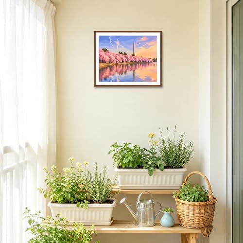 Washington Monument Cherry Blossoms Paint by Number, Washington D.C. Cityscape Paint by Numbers for Adults, Modern Urban Picture Canvas Acrylic Painting for Gift Home Decor(16×20inch, Unframe)