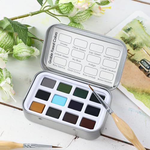 Grabie 12 Color Travel Watercolor Paint Set, Pocket Palette, Forest