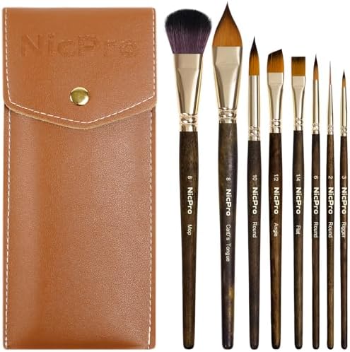 Nicpro 8Pcs Watercolor Paint Brushes Professional, Travel Paint Brush Set
