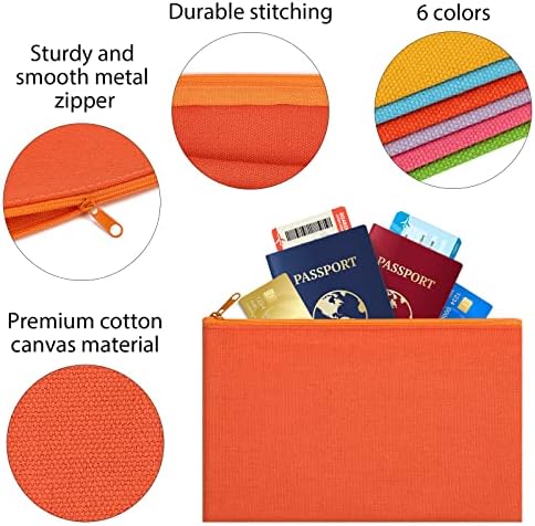 12 Pieces Cotton Canvas Makeup Bag, Multipurpose Cosmetic Bag with Zipper Travel Toiletry Pouch, Blank DIY Craft Bag (Multicolored B, XL)