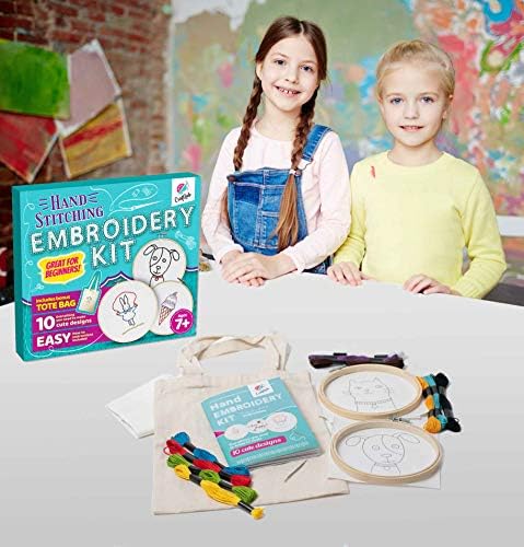 CraftLab Embroidery Kit for Kids - Beginner Sewing Kit with 10 Projects, Hoops, Thread, Patterns