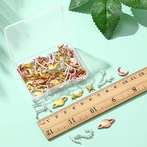 Hicarer 82 Pcs Cosmos Themed Resin Fillers Alloy Epoxy Star Moon Planet Resin Charms for Craft Jewelry Making Filling Accessories, Gold, Silver, Rose Gold