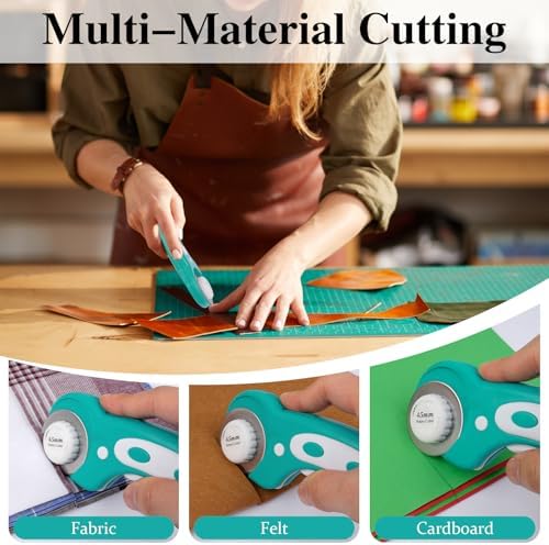 45mm Rotary Cutter for Fabric with 5 Extra Blades, Roller, with Safety Lock