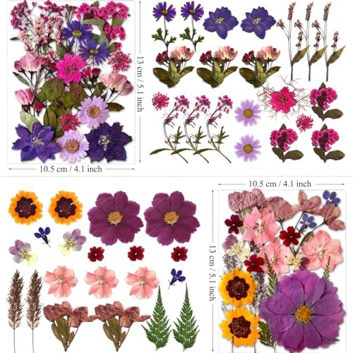 MIKIYA 85Pcs Dried Pressed Flowers for Resin Molds, Real Natural Bulk Dry Floral Leave for DIY Art Crafts, Epoxy Jewelry, Candle, Soap Making, Nails Decors Gifts
