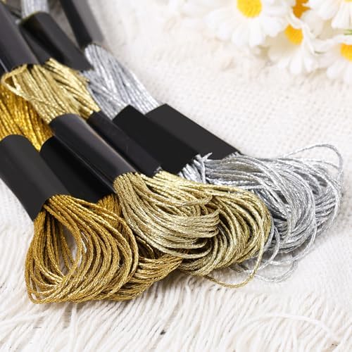 6 Skeins Metallic Embroidery Threads (Gold+Light Gold+Silver)
