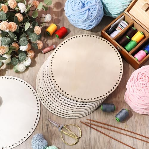 Fanfanwin 12 Pcs Wooden Basket Bottom Moses Crochet Basket Round Base Unfinished Wood Knitting Base for DIY Craft Weaving Making Supplies Home Decoration(12 Inches)