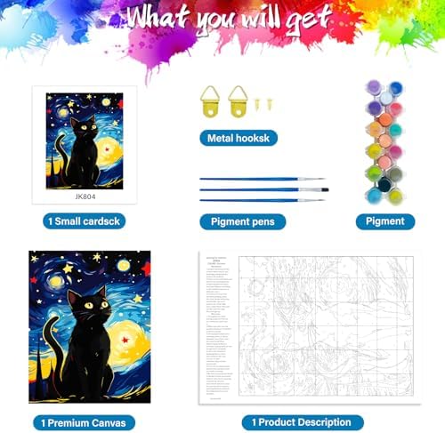 ZTOTZ Cats Paint by Number Kits for Adult,Black Cat Paining by Numbers Canvas, Kitten Adults' Paint-by-Number Kits Animal, 16x20 DIY Paints Numbers Kits Adults Starry Night