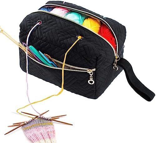 MYBAGZING Small Crochet Bag Organizer - Knitting Yarn Storage for Crocheting Holder Accessories, Needles, Hooks, Gifts, Black, (AM370)